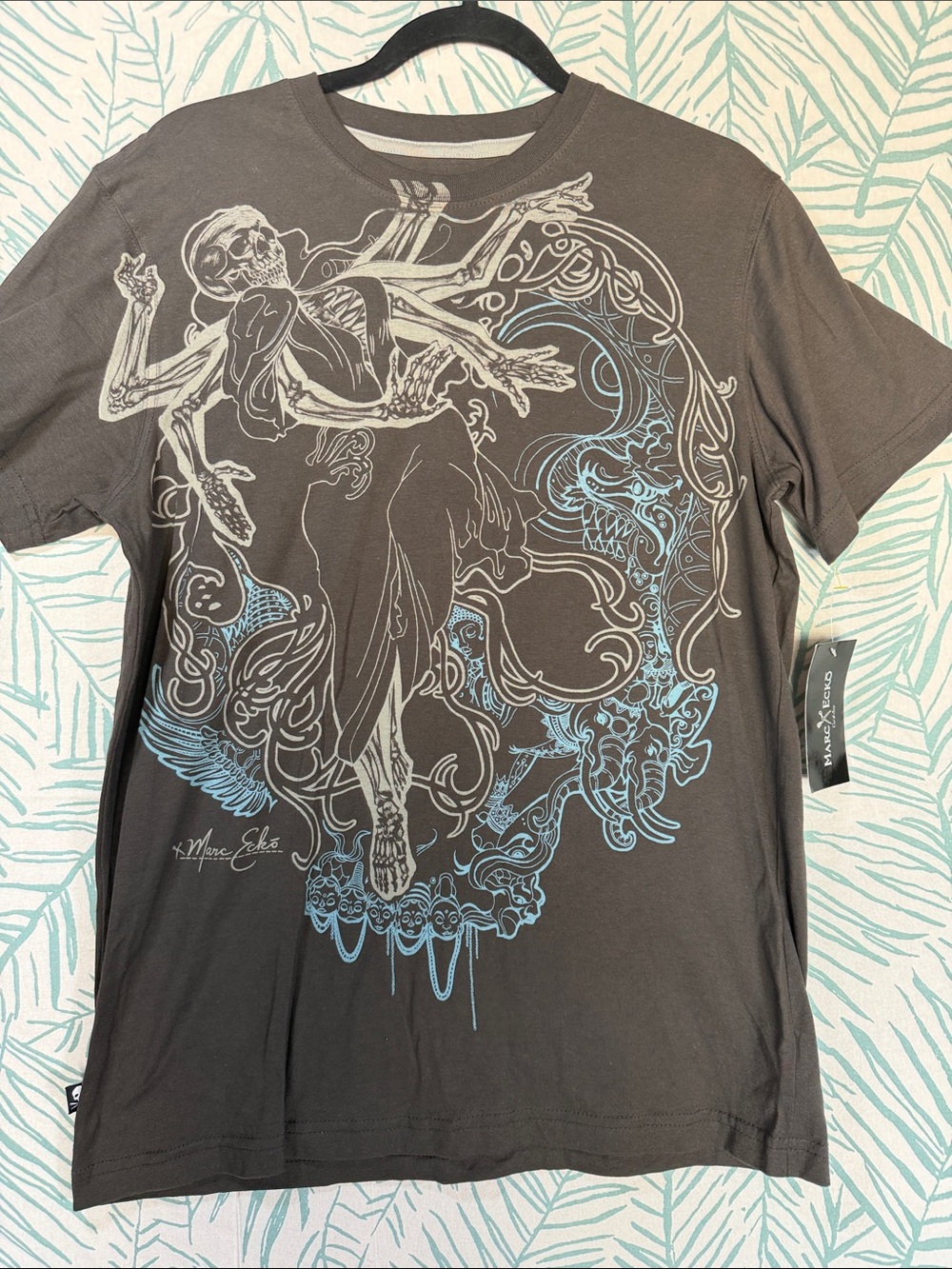 Marc Ecko Short-Sleeve Graphic Tee in Black with Light Blue & Light Gray Art